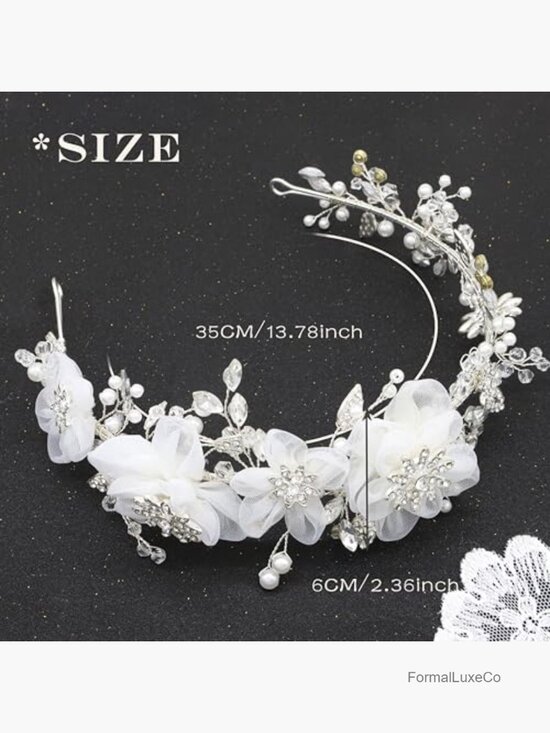 Ivory Tulle Flower Girl Headpiece Wedding Headband Pearl Hair Accessory main image 5